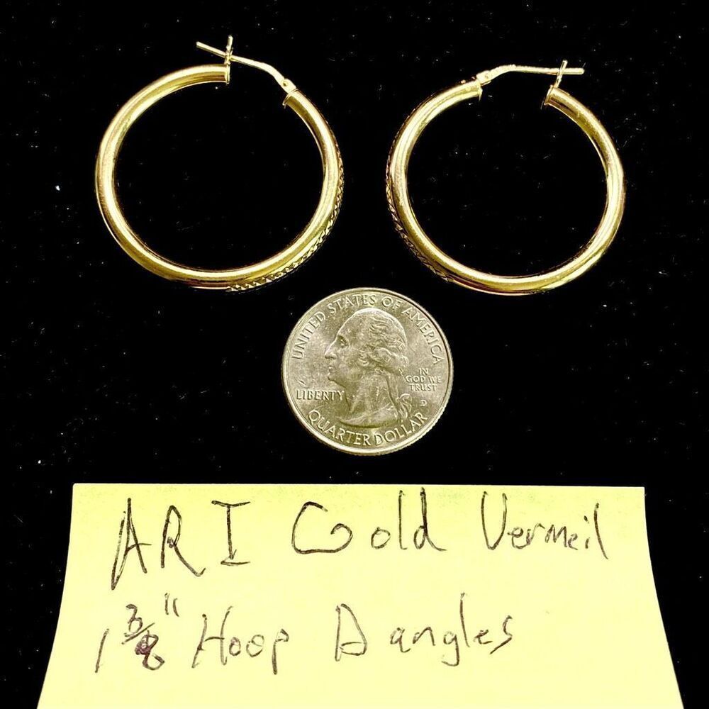 ARI Stunning 1 3/8” Gold Vermeil Dangle Hoop Earrings - Picture 5 of 5